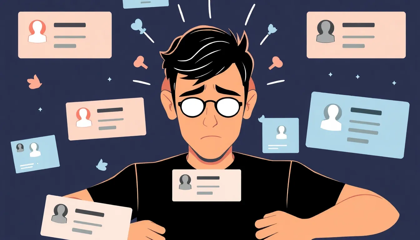 SNS 알림과 좋아요에 압도된 현대인을 표현한 일러스트